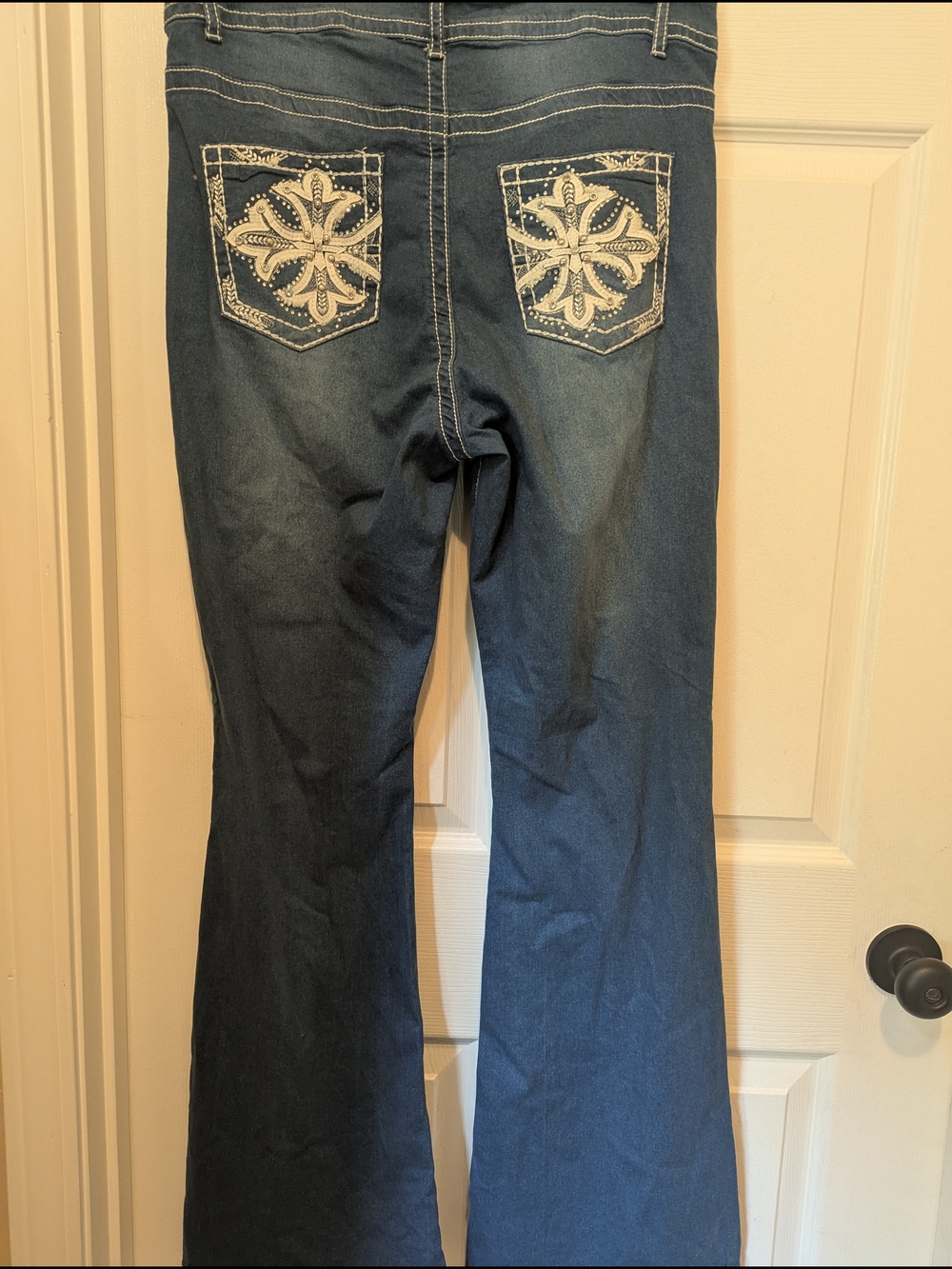 VIP Dark Blue Flare Jeans with White Embroidered Back Pockets